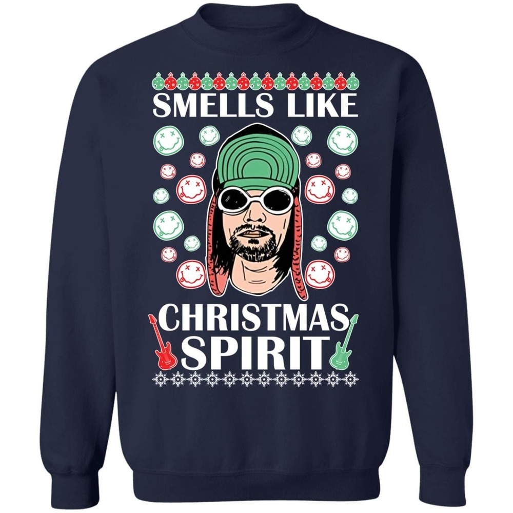 Kurt Cobain Smells Like Christmas Spirit Sweatshirt Navy